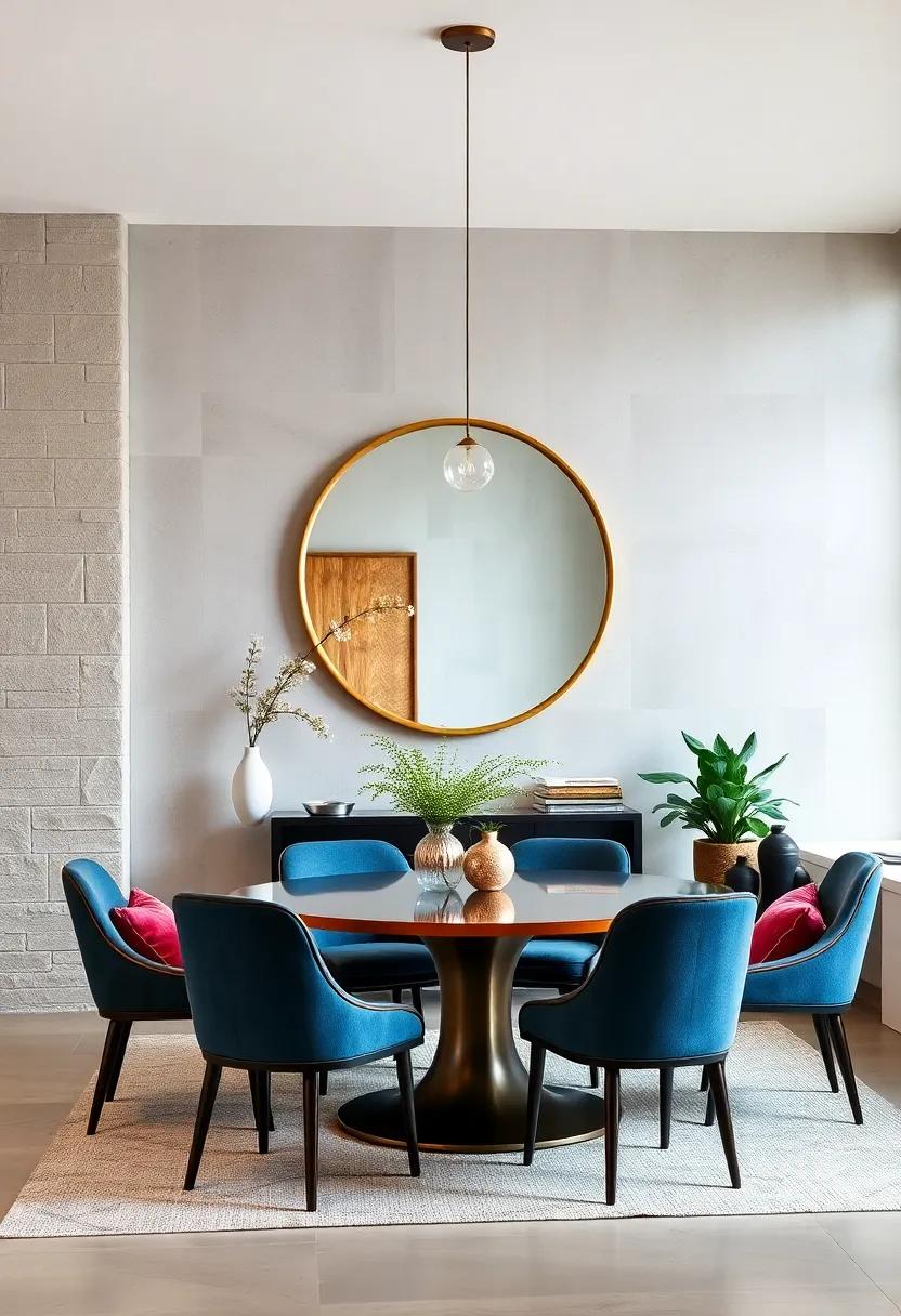“Round Elegance: This oversized round‌ mirror brings a‍ touch of⁢ sophistication with its sleek gold ‌frame, reflecting both light ⁤and style into your dining ⁢area.”