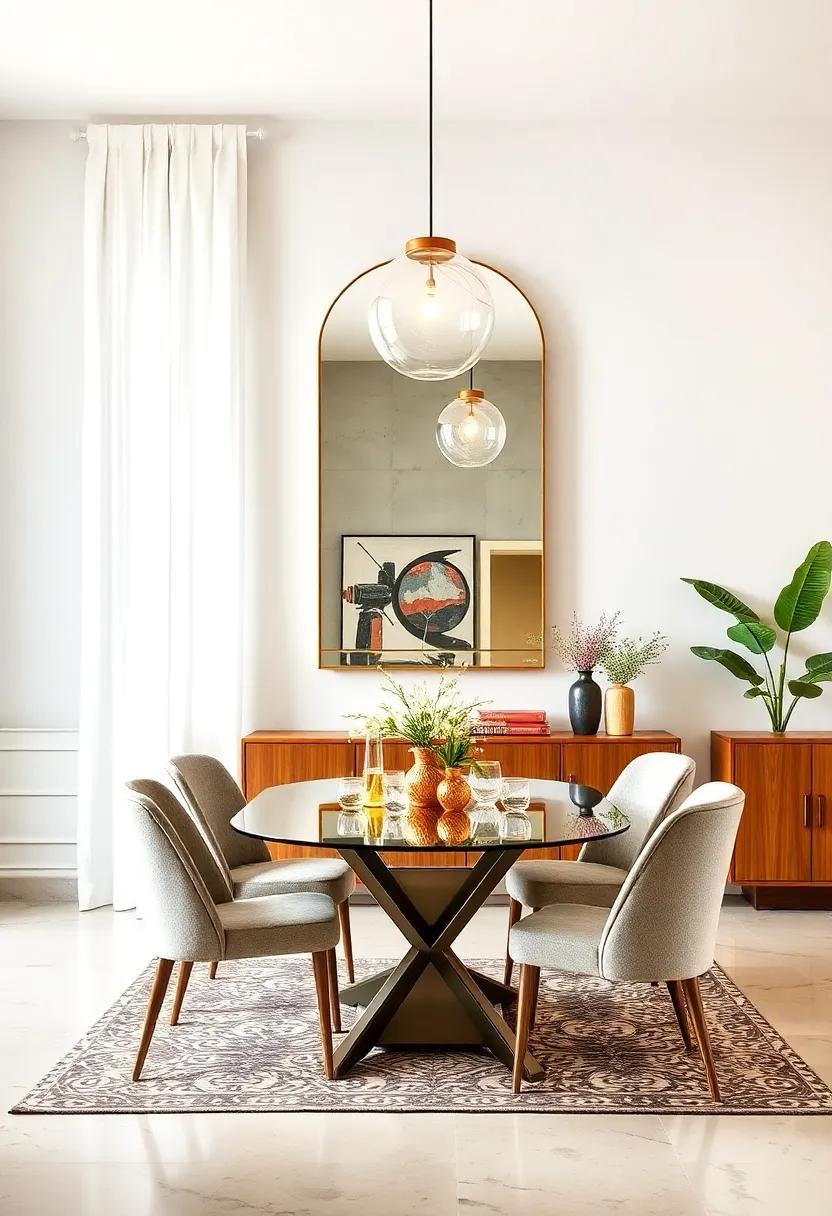 “Minimalist Magic: A simple, frameless mirror enhances your dining room walls with its clean lines and reflective surface, making the ⁣space ⁤feel larger and brighter.”