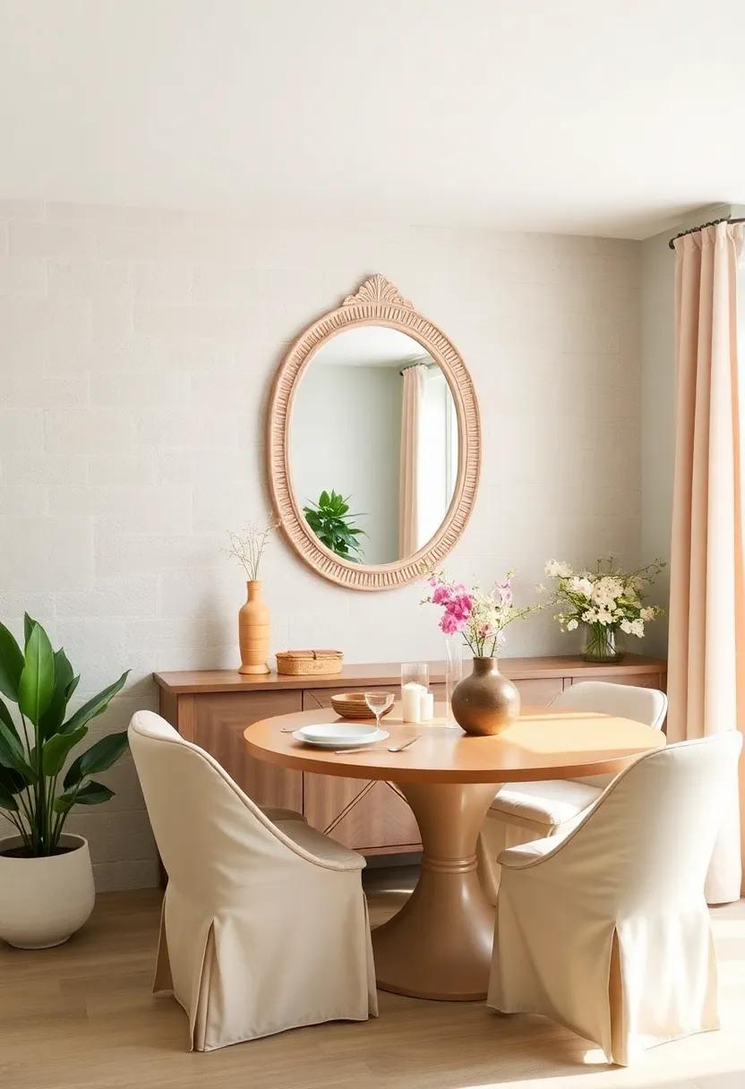 “Cottage⁣ Core: A soft, pastel-hued​ mirror fits ⁢effortlessly within a⁣ quaint cottage-style dining ​space,⁢ evoking feelings of​ warmth and tranquility.”