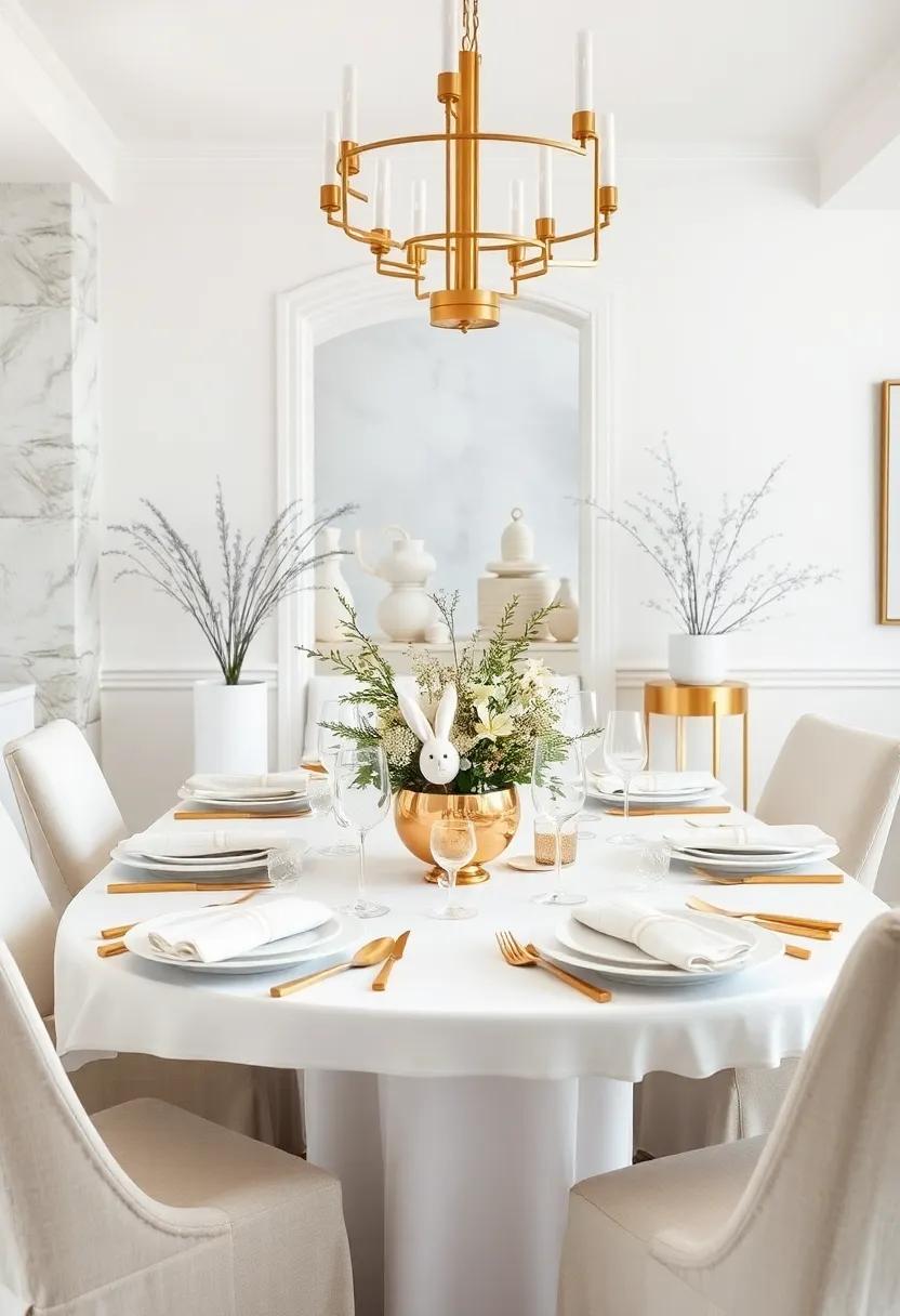 White and Gold Elegance: Choose a sophisticated color palette of ⁢white and gold ⁣for a refined look, complemented⁤ by elegant dinnerware ‍and‌ sparkling glassware