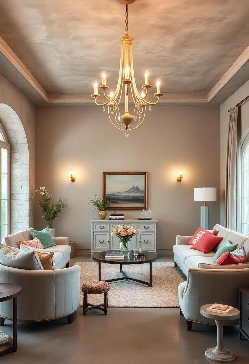 Consider an antique chandelier painted in soft pastels to add a unique twist to the traditional lighting style
