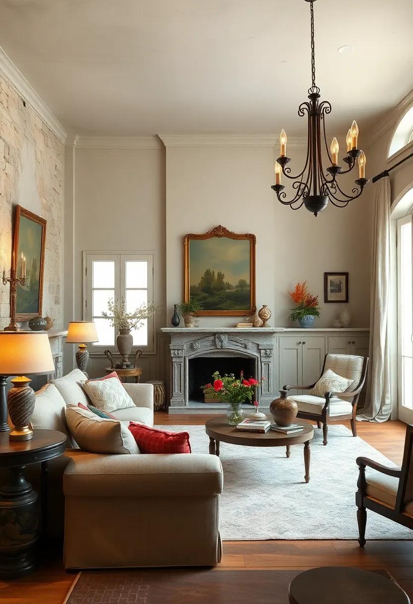 Choose repurposed antique lighting elements, such as an old candelabra turned into a unique light fixture