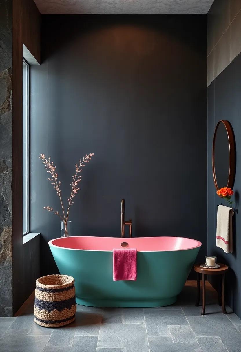 Bold Color⁢ palette: Opt for⁤ a striking‌ pastel-colored ⁤freestanding tub against ⁣a backdrop of dark, moody walls to create a dramatic yet ‍inviting atmosphere