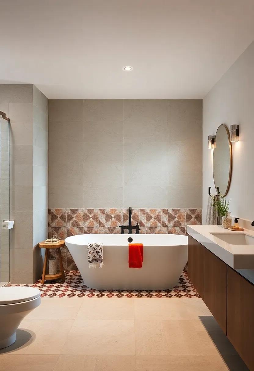 Bold Patterns: Choose a patterned tiled area around the freestanding tub to add visual excitement and a ‍touch of personality to the bathroom