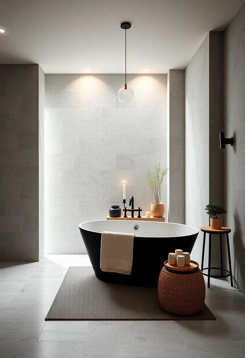 Monochromatic Scheme: Create a sophisticated and cohesive look with a ‌black or⁣ white ⁣freestanding ⁣tub, ⁢accented by matching decor and textiles