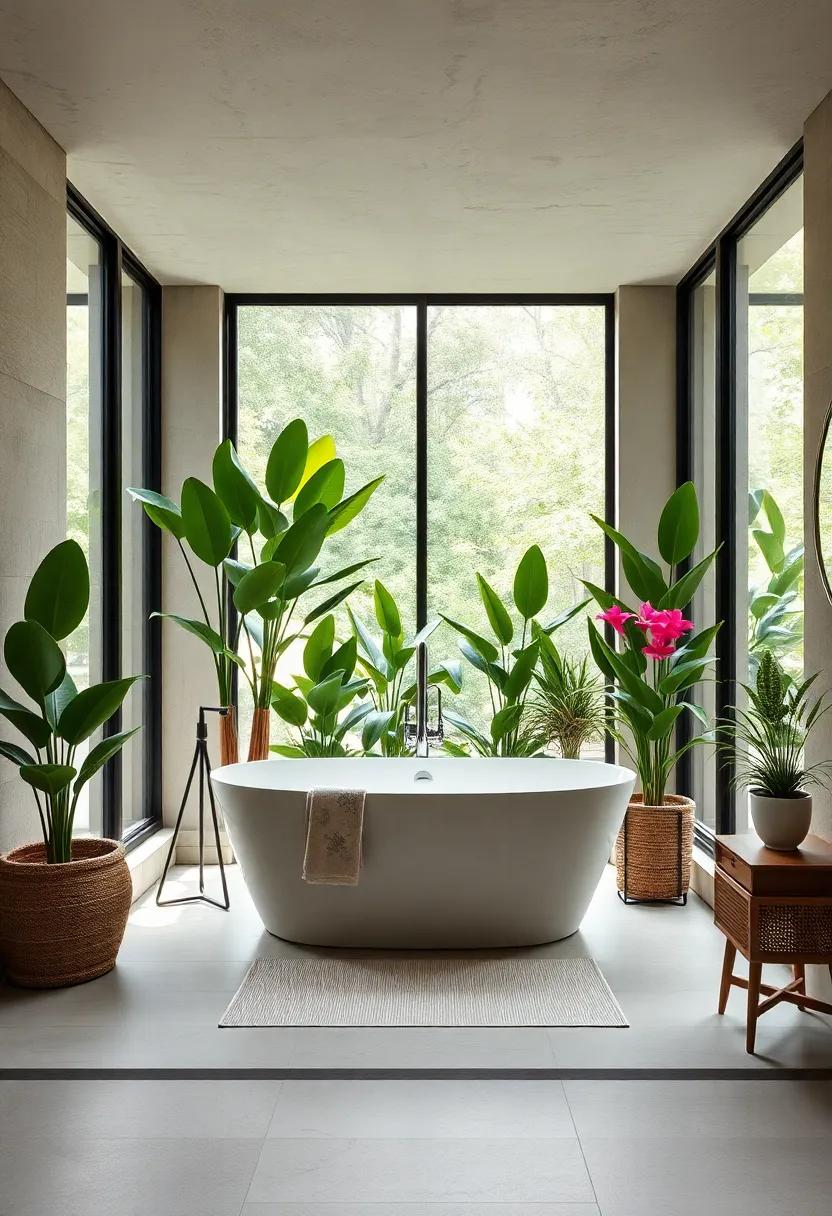 Nature-Inspired‍ Oasis: Bring the⁢ outdoors in with ⁢a freestanding tub ⁢placed in front of large windows,⁤ surrounded by lush indoor ⁣plants for⁤ a‌ spa-like⁢ vibe
