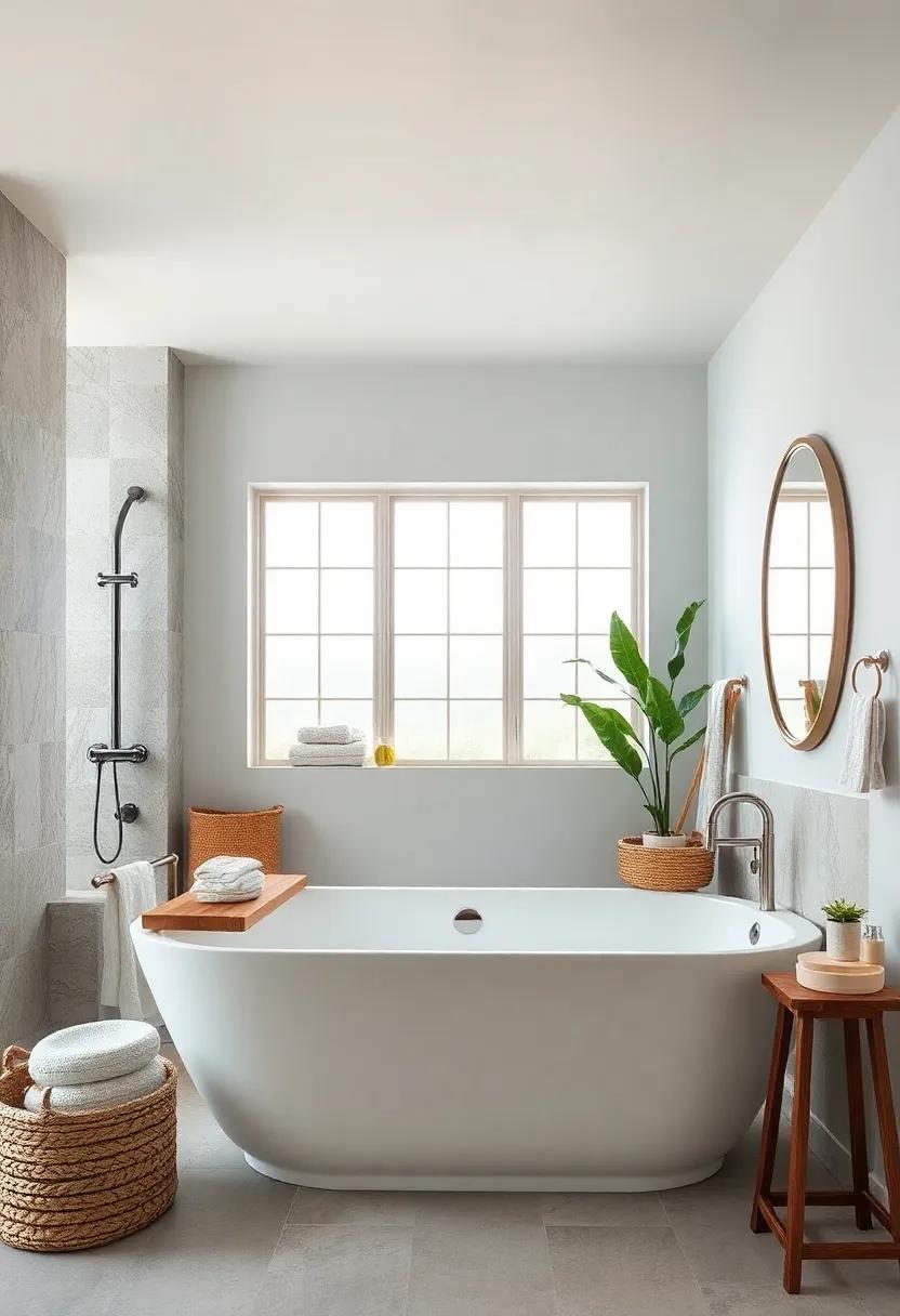 Oceanic vibes: Design a beach-inspired guest bathroom⁢ with a⁢ soft-colored tub reminiscent​ of seafoam,⁣ accompanied by driftwood‌ and nautical decor