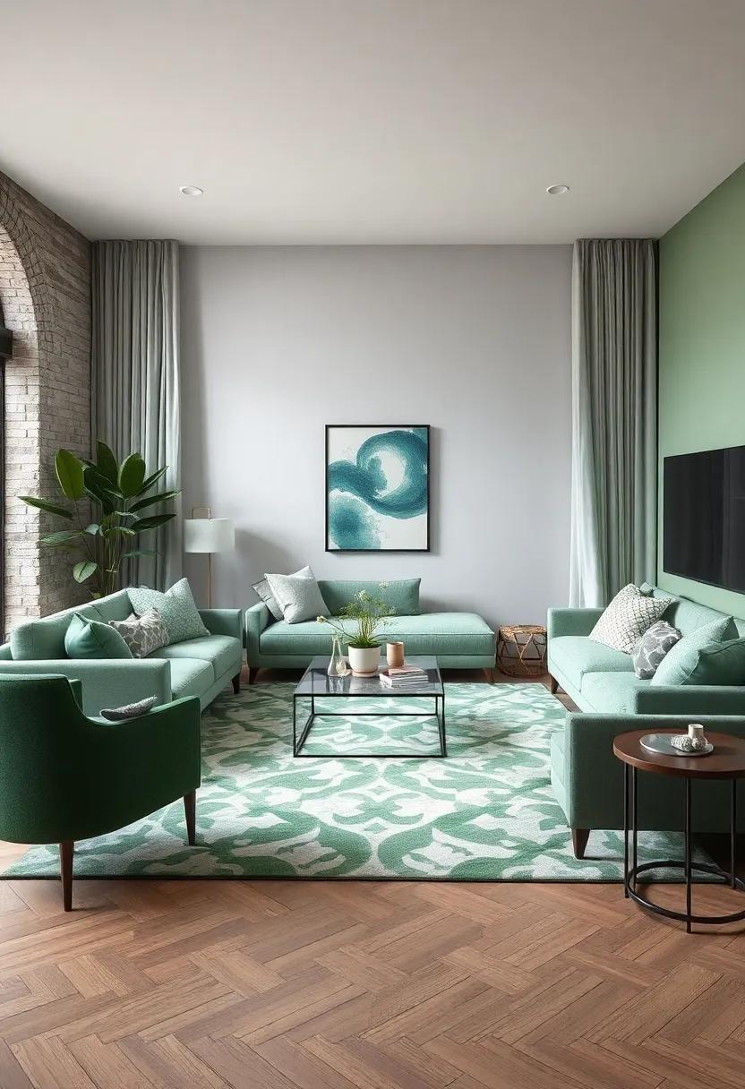 Finish off your stylish living room with ⁢a striking green and⁤ gray patterned focal rug that pulls all elements of your ‍design together seamlessly