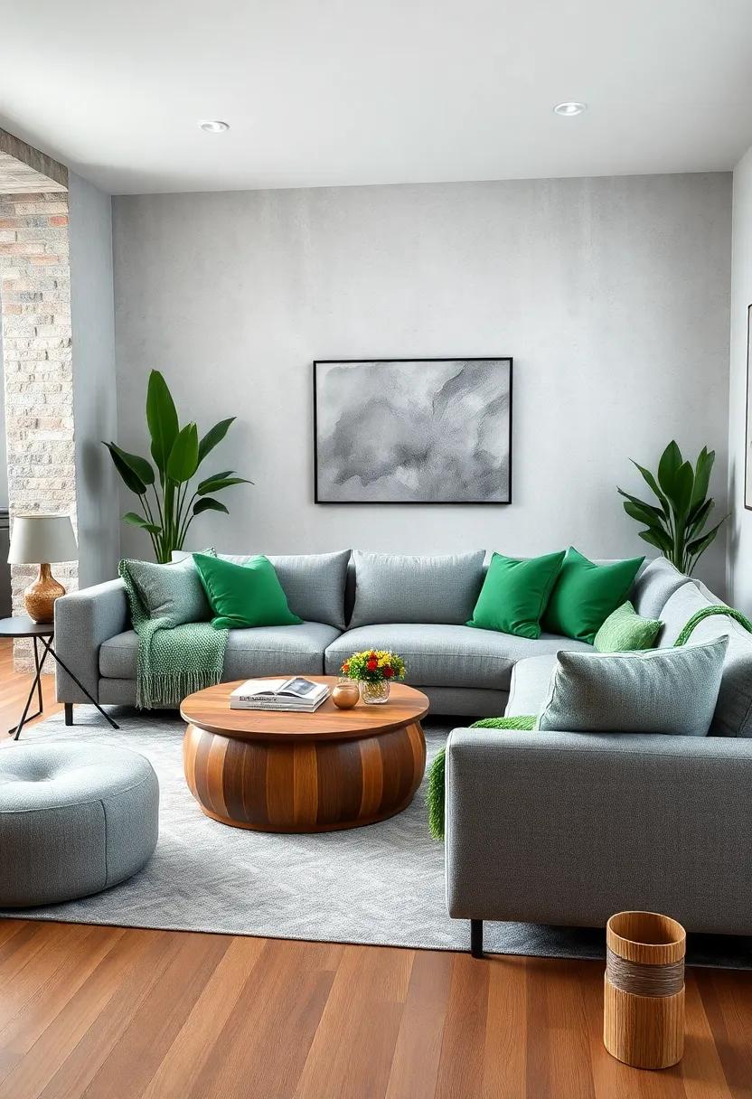 Opt for a classic gray sectional sofa,⁣ topped with bright green throw blankets and cushions to introduce color without compromising on ⁣comfort