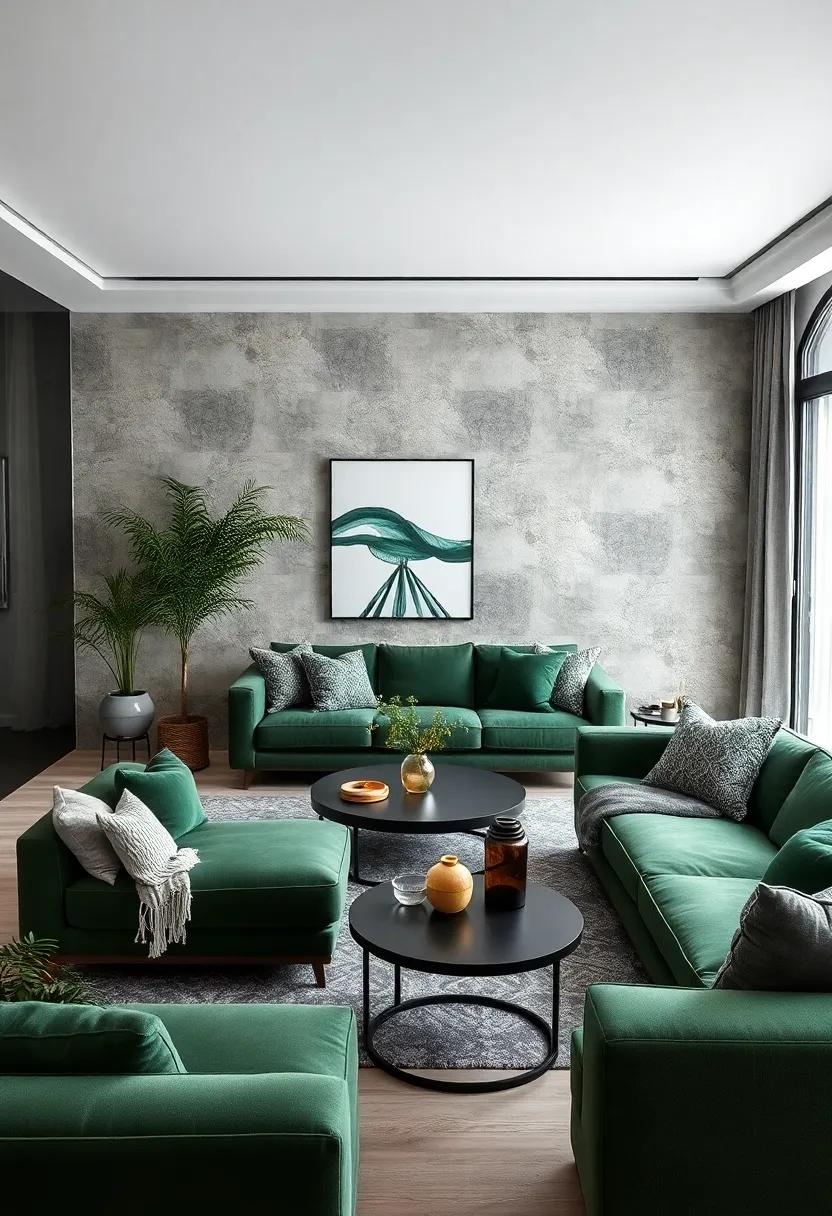 Pair dark green furniture with lighter⁢ gray accents‍ to achieve a⁤ beautiful contrast that ⁢feels both bold ⁢and complementary