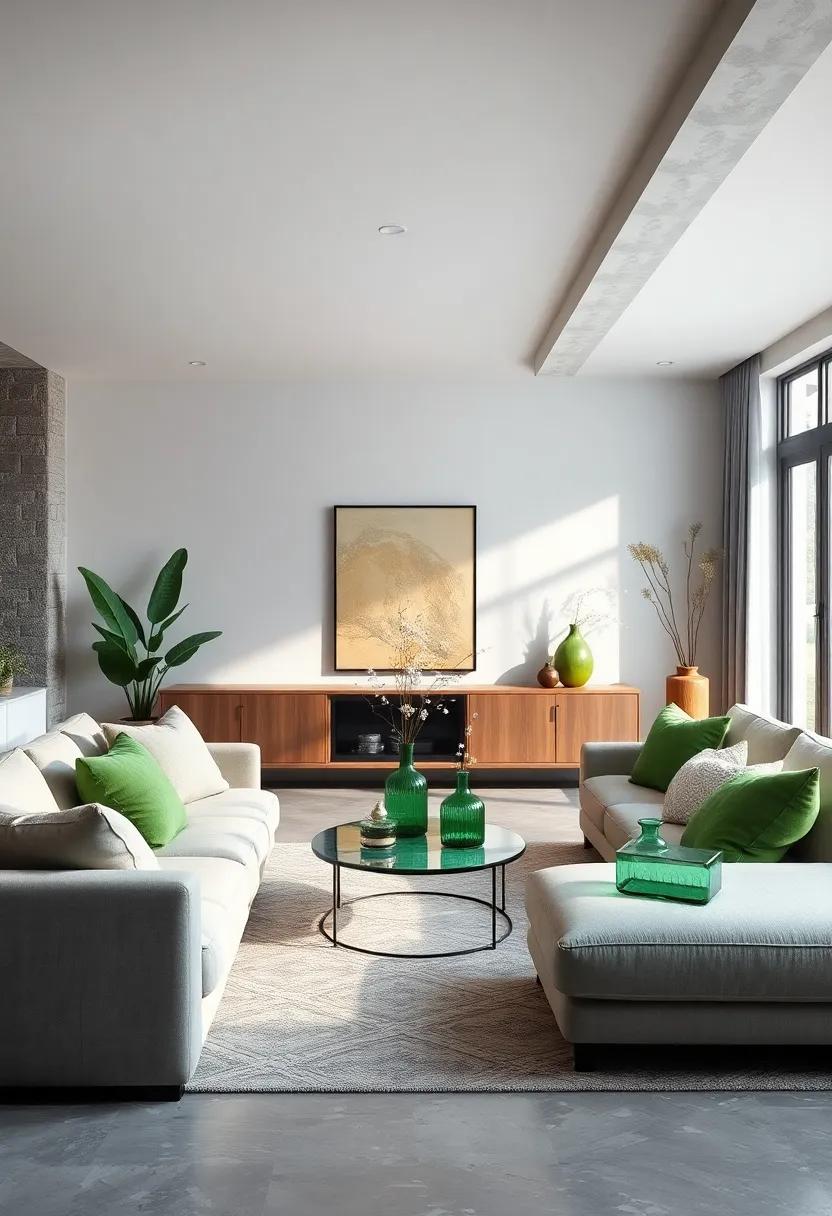 Create a tranquil atmosphere by​ incorporating green tinted glass accessories that beautifully catch ⁣the light