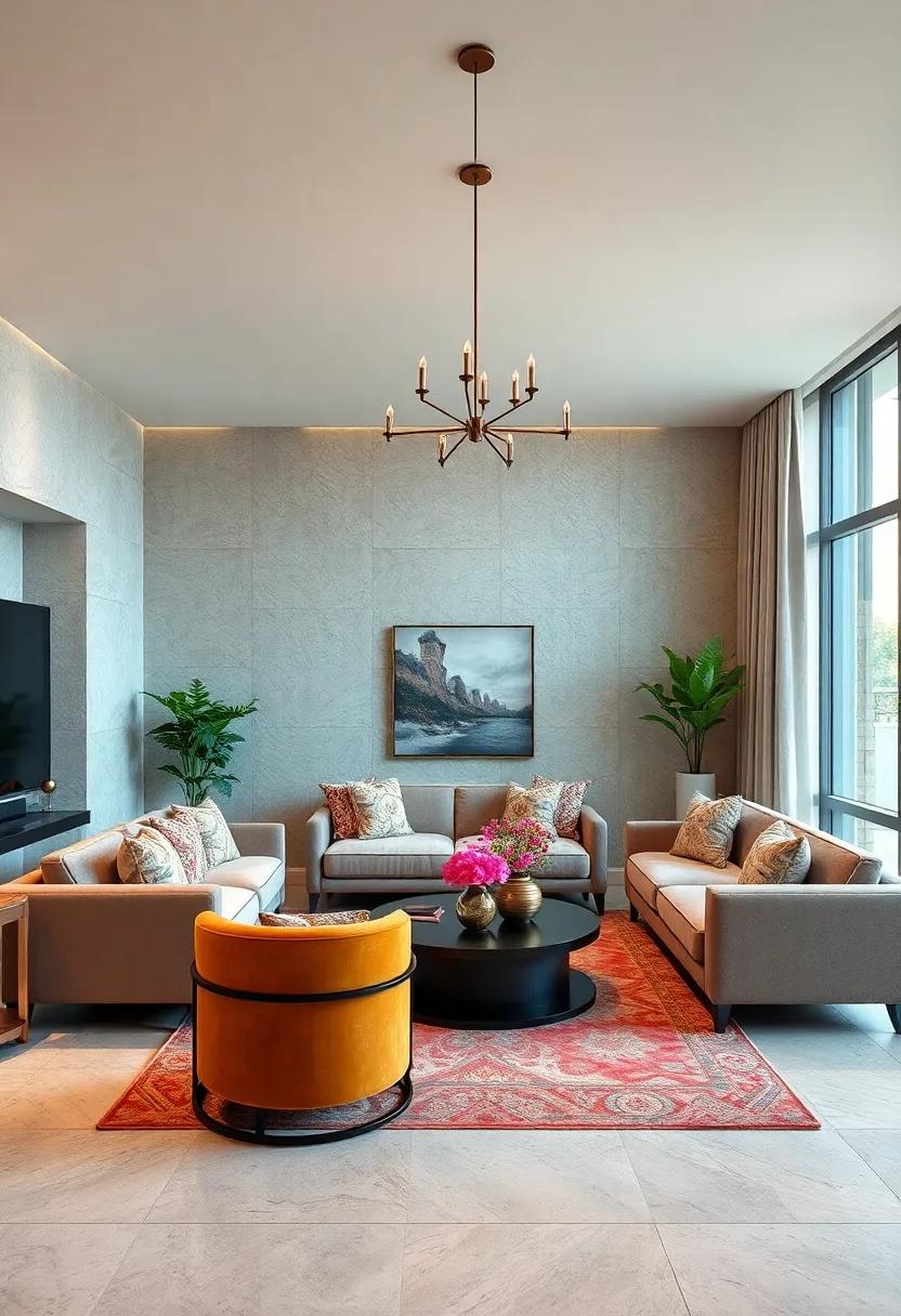 Luxurious ⁤Fabrics: Elevate​ your​ living room by ​incorporating sumptuous materials like velvet ‌and silk, adding both comfort and a touch ⁤of ⁤glamour