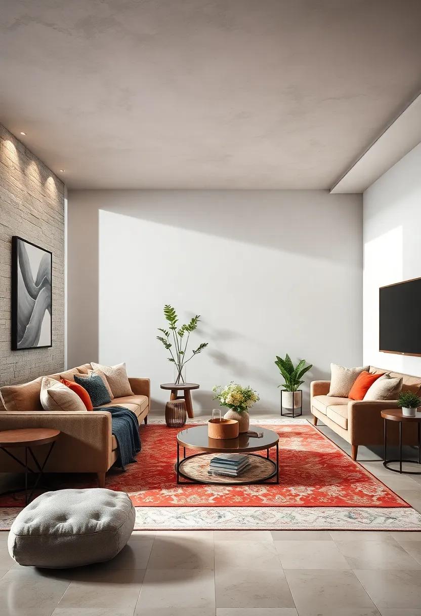 Layered ‌Textures: Explore the beauty‍ of layering various ⁣materials, such ⁤as rugs, cushions, and throws, for ⁢a cozy and inviting atmosphere