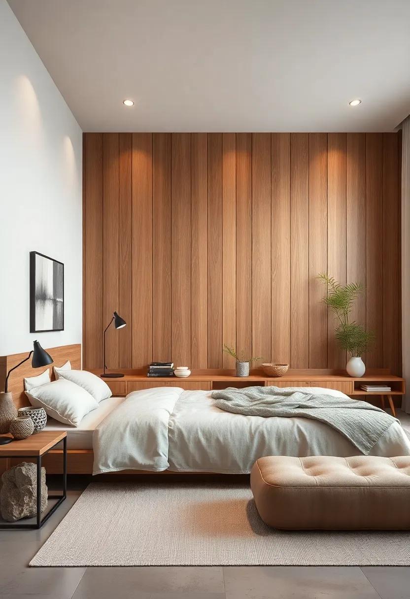 Create ‍a⁣ focal point with a large wooden feature wall, painted in a neutral color to maintain a serene vibe
