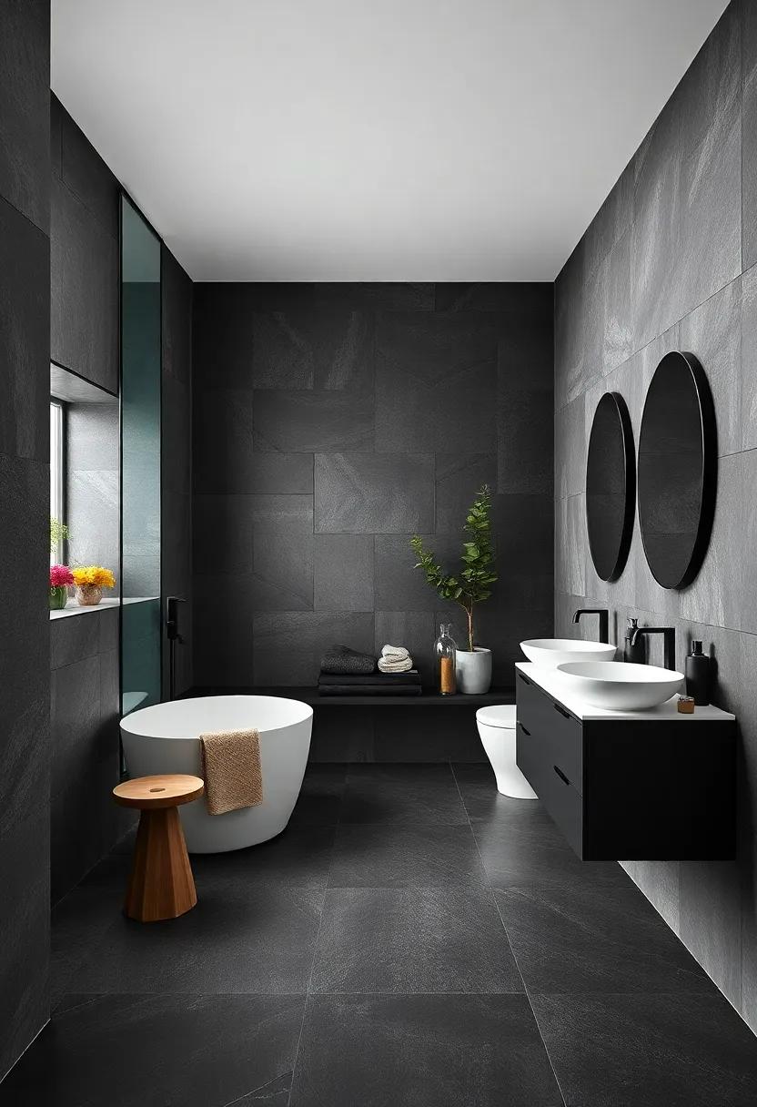 Charcoal ⁤Serenity: ​Opt⁢ for deep ​charcoal ⁤tiles⁤ paired with matte ‌black accents to create a sophisticated and⁤ calming​ atmosphere