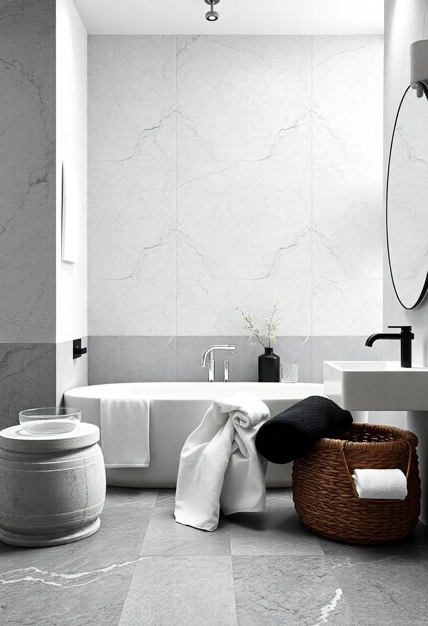 Luxurious Towels: Choose high-quality black or white towels rolled neatly​ in a basket for an added layer of ⁣sophistication
