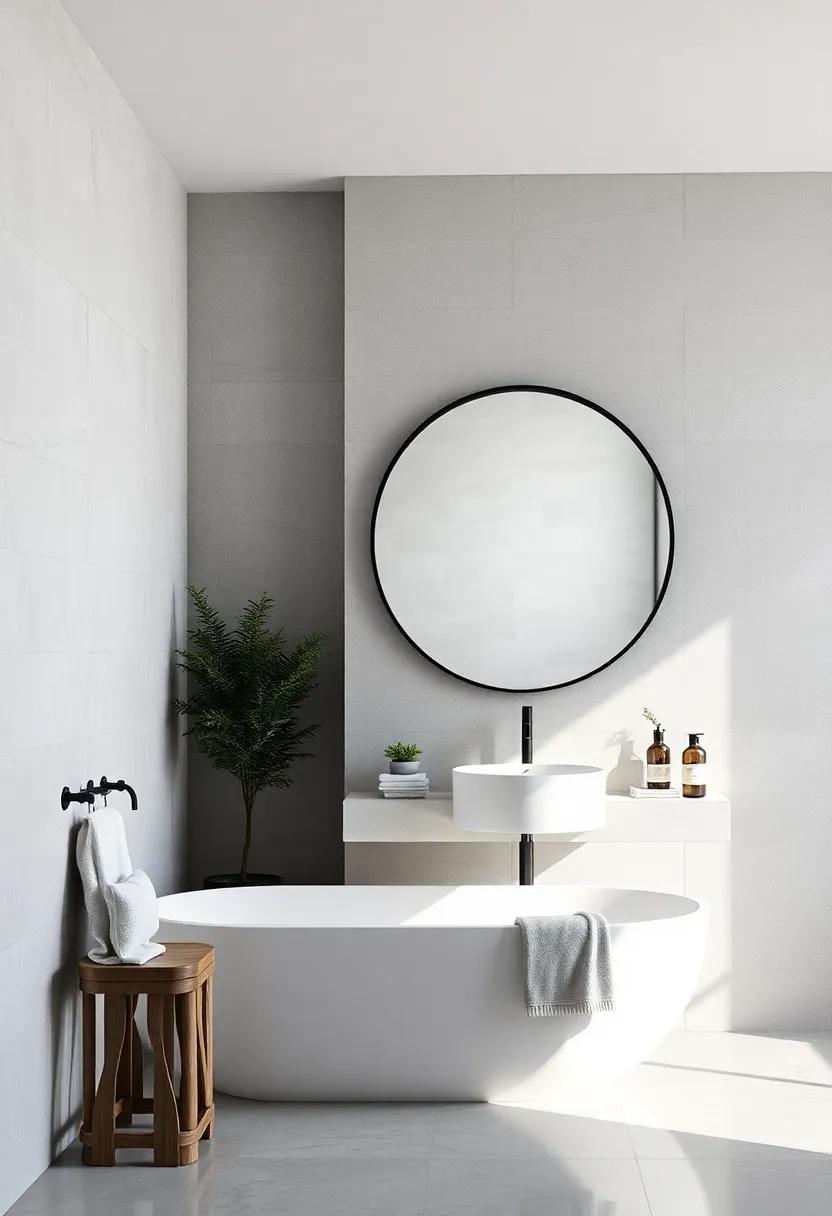 Statement Mirrors: ‌Install a⁤ large round mirror with ​a simple black ‌or white frame to‌ reflect ⁢light and enhance the minimalist vibe