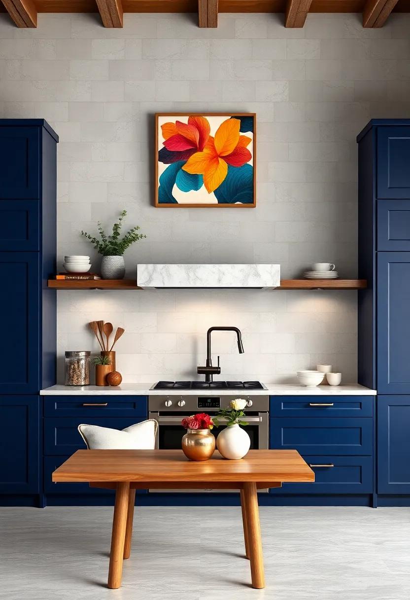 Artistic Flourish: Hang ‍vibrant artwork or photos above navy cabinets‍ for a personal touch that adds character⁣ to⁤ your kitchen space