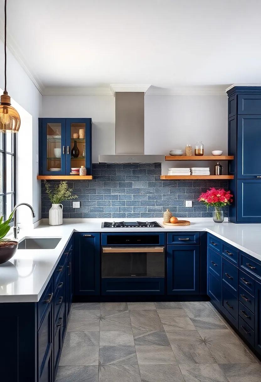 Fresh Contrast:‍ Use bright white countertops to create a stunning contrast against the‍ navy ⁢cabinets, offering a fresh and modern look
