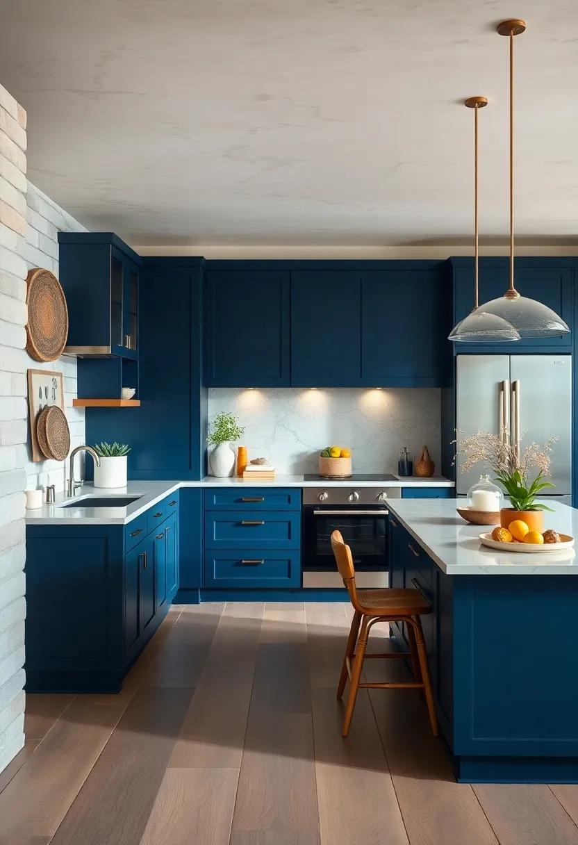Open Concept: Use navy blue cabinets in an open-concept kitchen to create a cohesive flow between spaces while adding depth and ⁣style