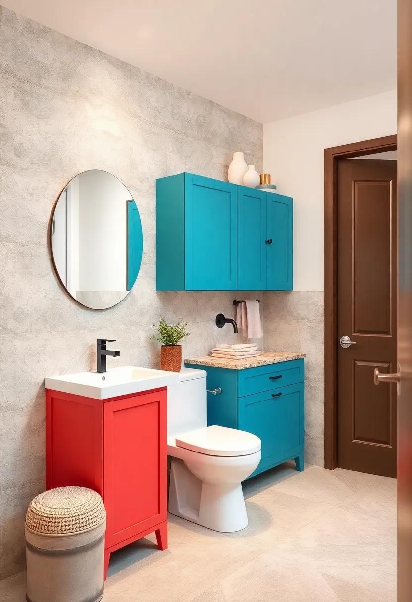 Colorful Cabinets: Brighten up your powder room laundry combo with vibrant cabinetry that adds personality and​ charm to ‍the space