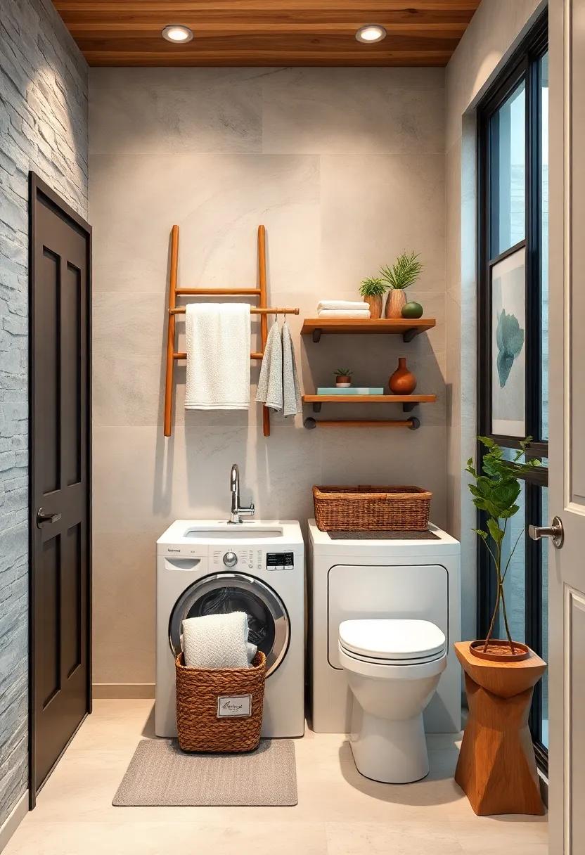 Laundry Ladder: Incorporate⁣ a decorative ladder rack above the washer for hanging freshly washed clothing or towels, enhancing both function​ and‌ aesthetics