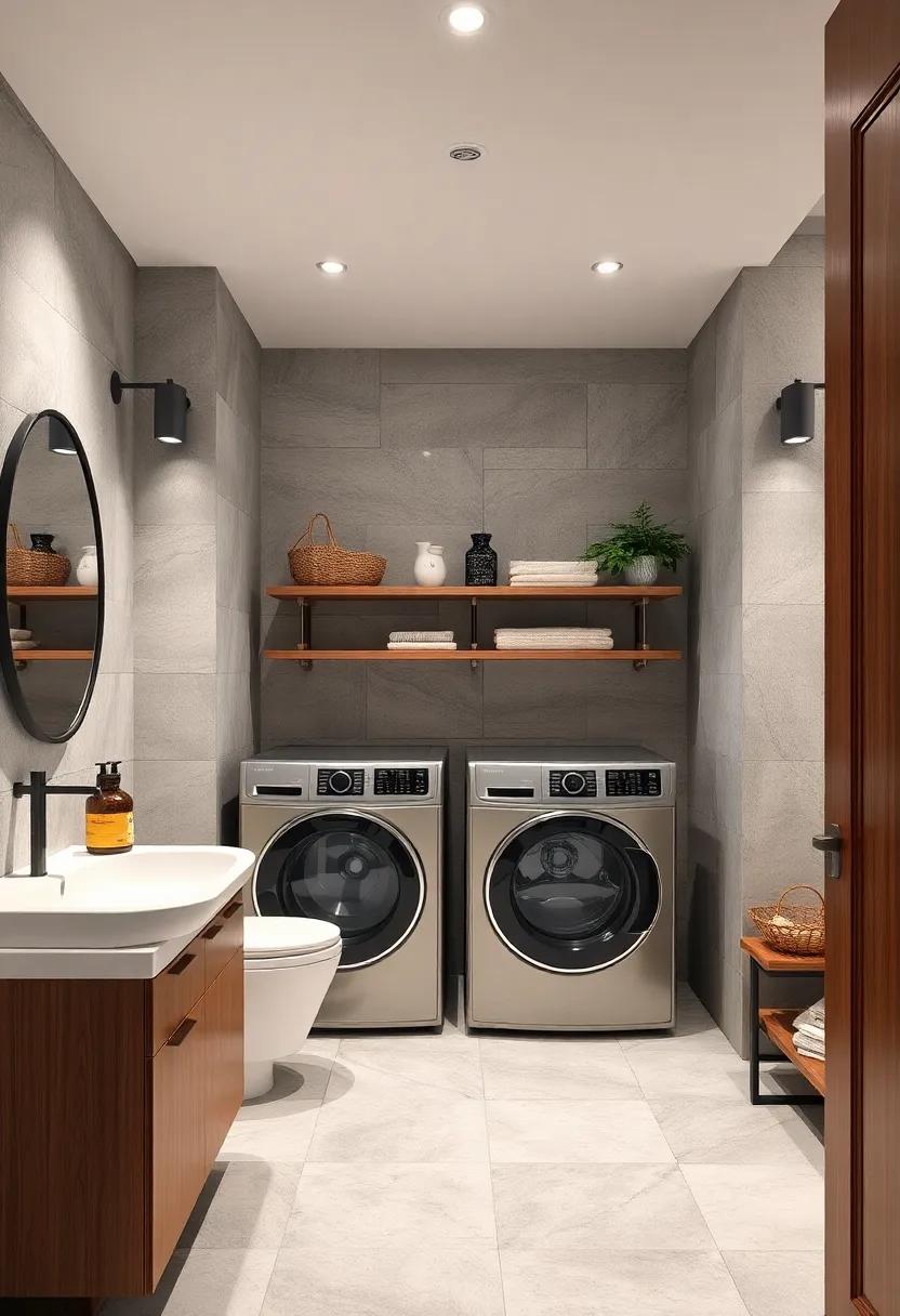 Pull-Out Shelves: Integrate pull-out shelves next to your machines for easy access to detergents and laundry supplies, keeping everything organized