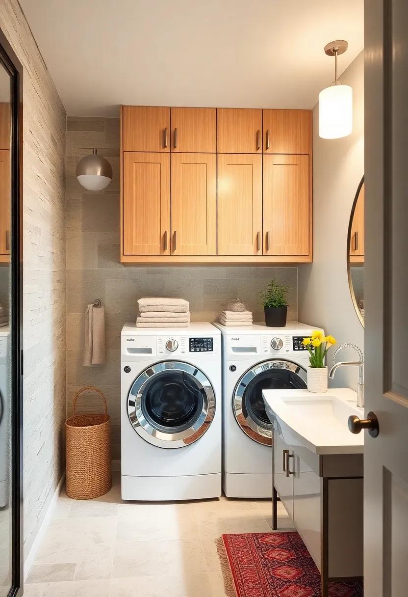 Stack it Up: Maximize vertical spaces with stacked laundry machines paired with‌ overhead cabinets for storage and added elegance