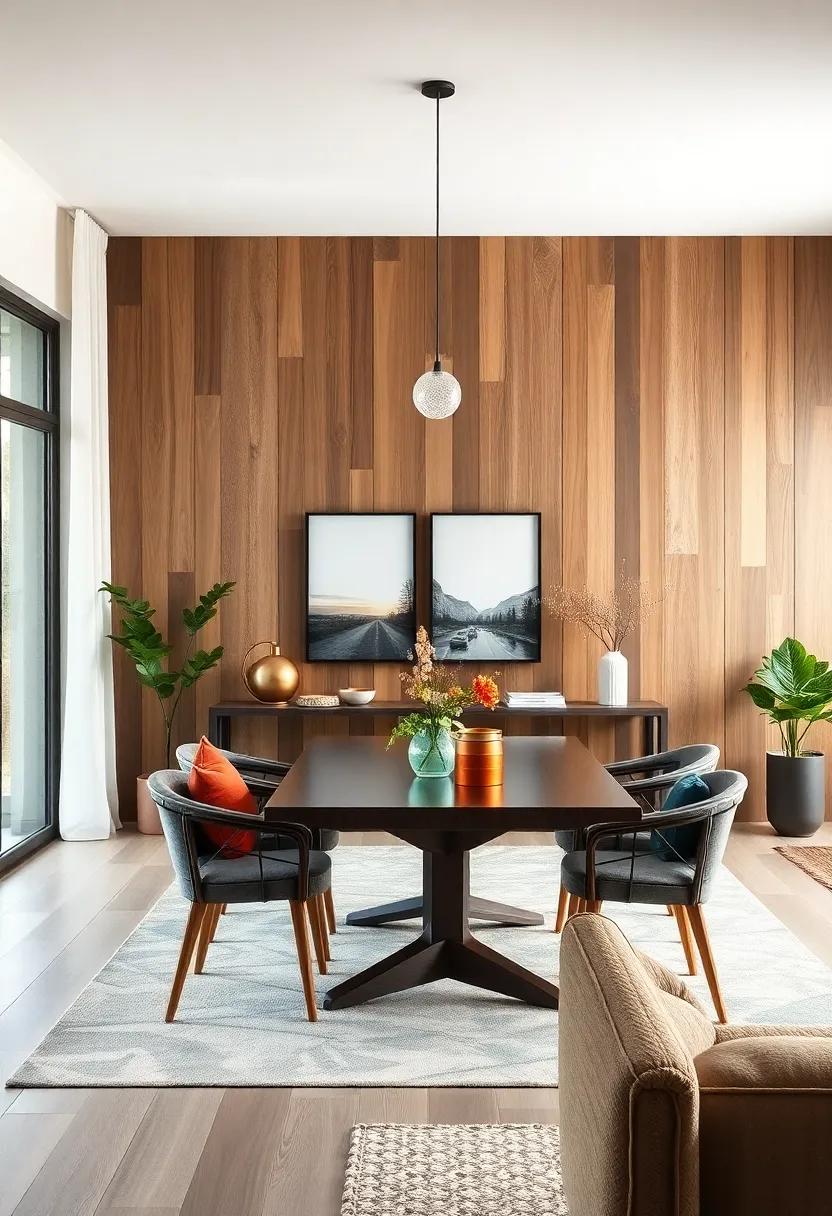 Feature⁢ Walls: Design a bold ⁣feature wall with paint, wallpaper, ⁤or wood paneling ⁢to serve as ⁢a backdrop​ for your dining ⁤area