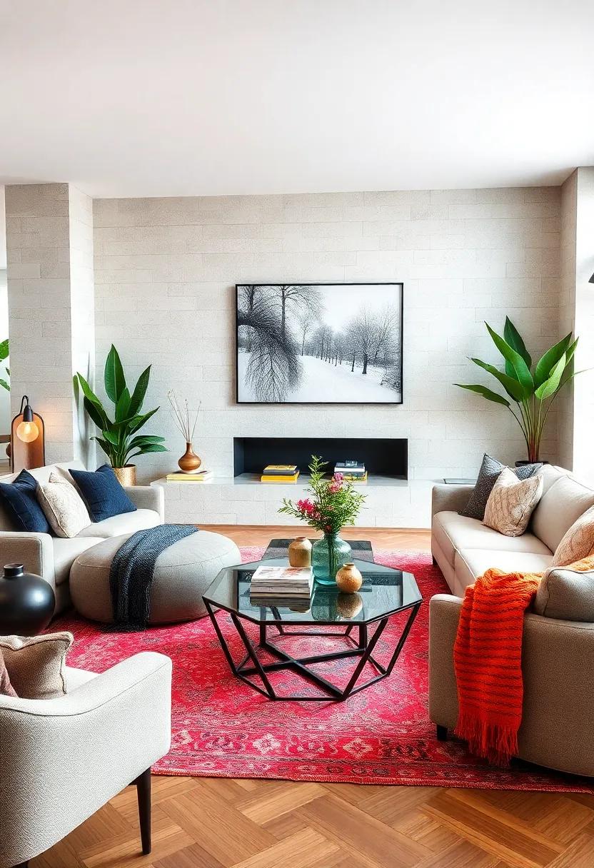 Opt for‌ geometric coffee tables that ​blend metal and glass, providing a contemporary contrast to softer materials