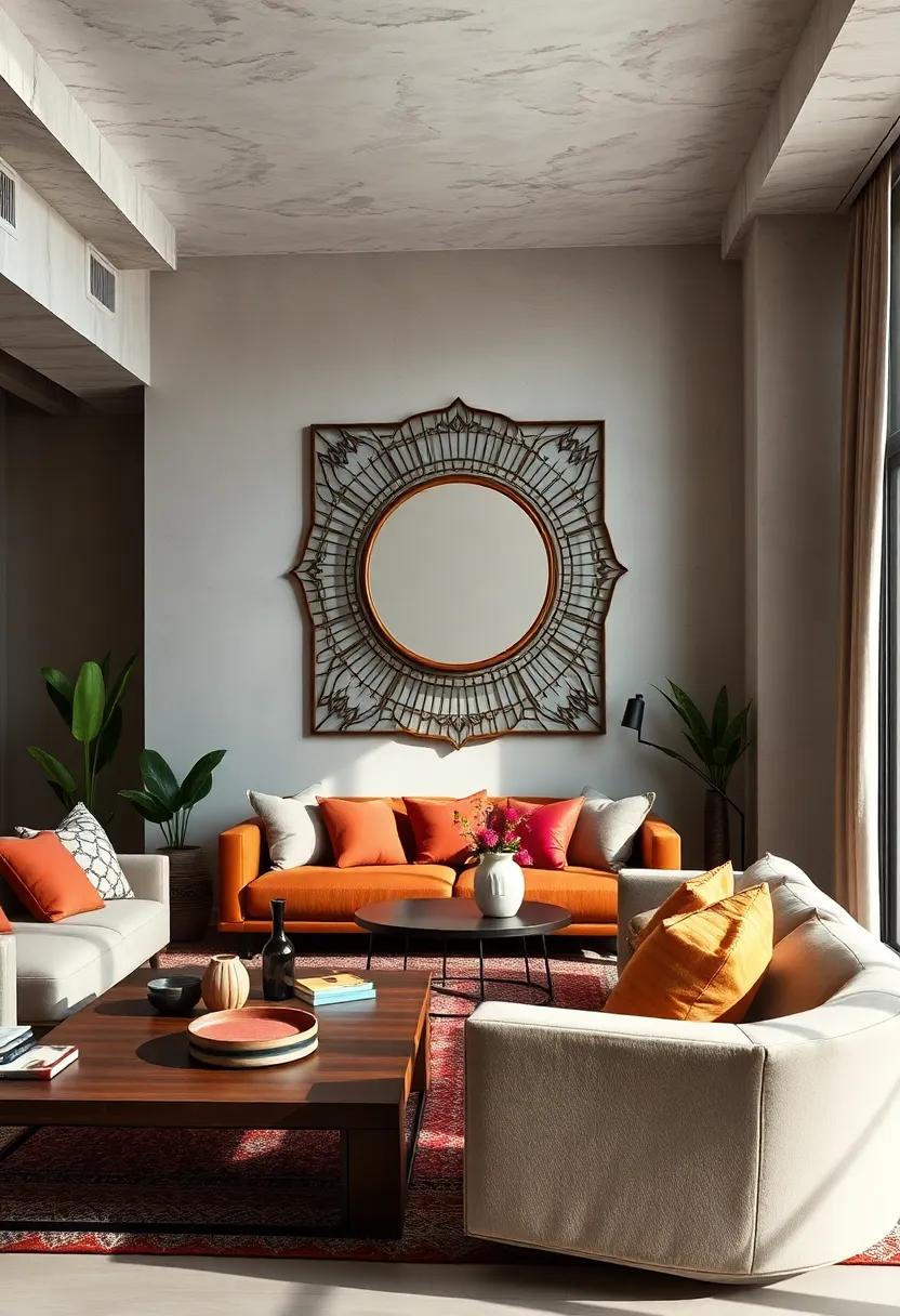 Incorporate a statement mirror ⁣in an eclectic frame that reflects⁣ light and opens​ up your living area