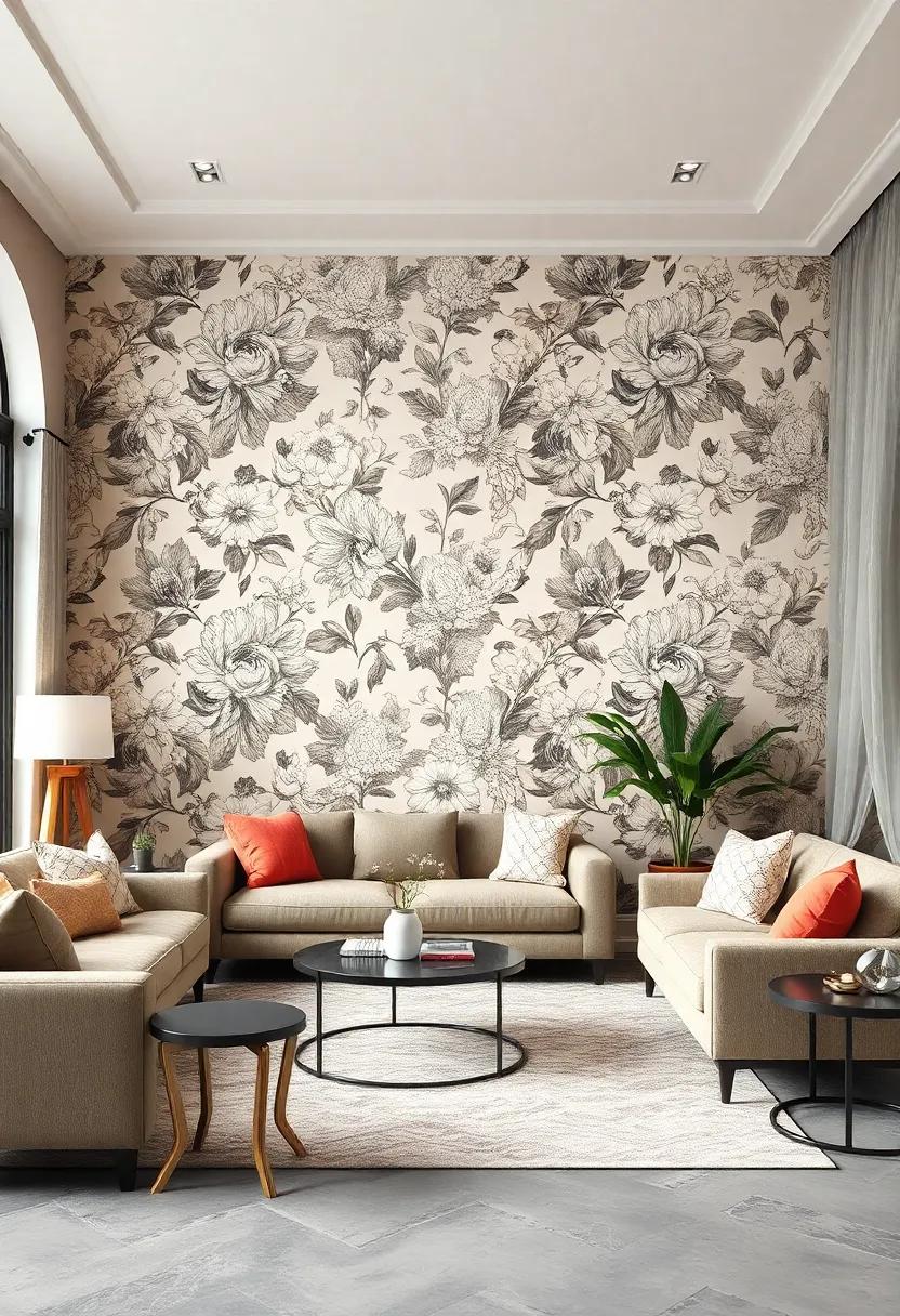 Add classic elegance ⁣with a monochromatic‌ floral wallpaper that creates a ​sophisticated backdrop for décor