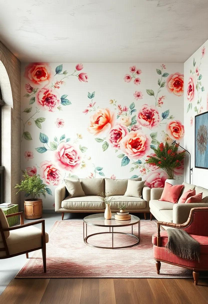Indulge in ⁤the softness of watercolor floral murals that create a dreamy and ⁢ethereal backdrop