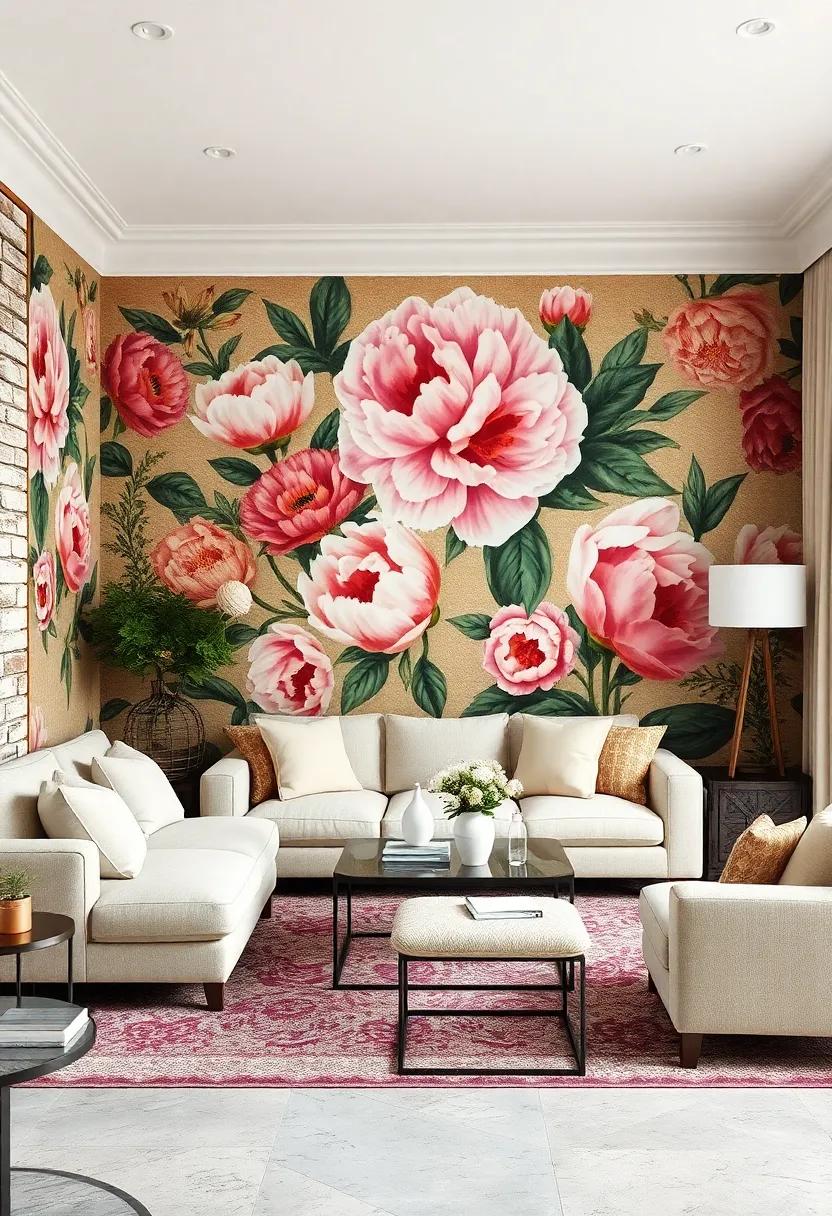 Dive into a botanical ‍wonderland with bold, oversized ​peonies, adding⁤ a touch of​ drama to your walls