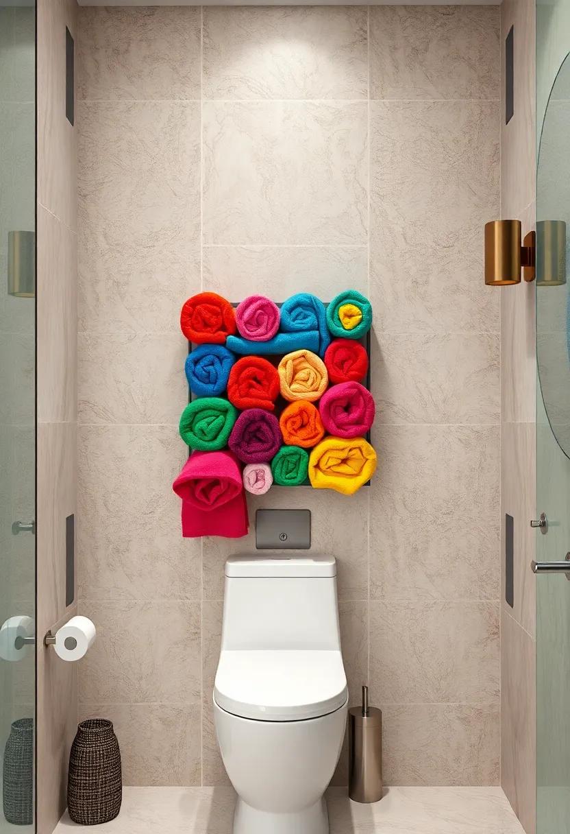 Colorful⁤ Towel Display:⁢ Roll up colorful towels in an eye-catching ​way for both practicality and aesthetic appeal