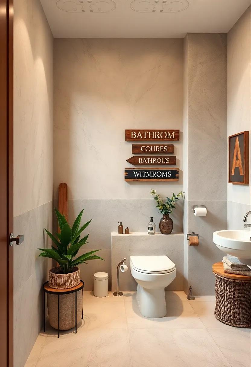 Vintage Wooden‍ Signs: Add charm with ⁢vintage wooden signs that echo ⁣the design ‌theme of ​your bathroom