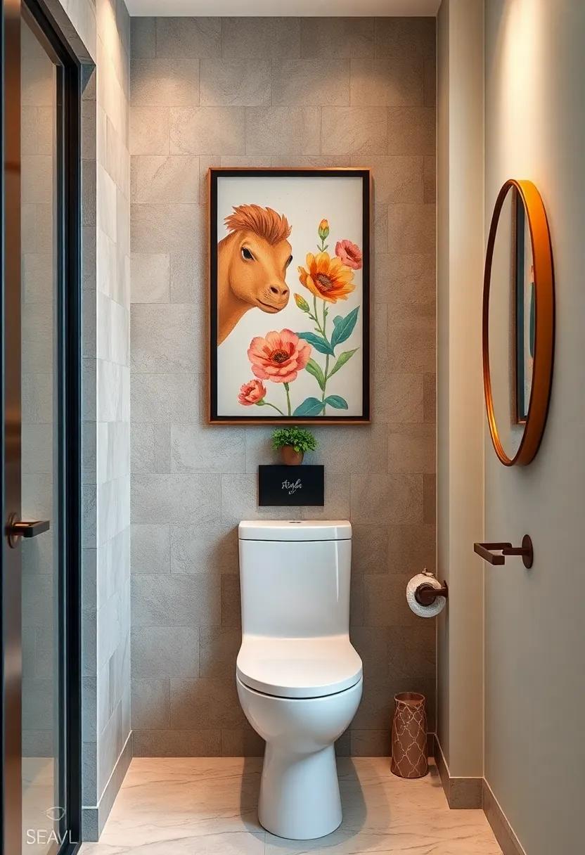 Wall Art: Choose a few pieces of‍ art that reflect your style, hanging them above the⁣ toilet to add a pop of creativity