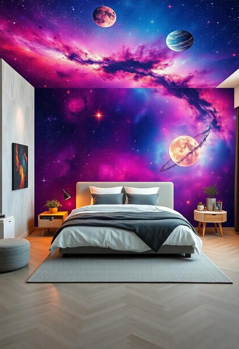 Cosmic Galaxy: Venture into outer space with‌ a stunning galaxy mural that captures the vivid colors of distant stars and celestial bodies,igniting your imagination