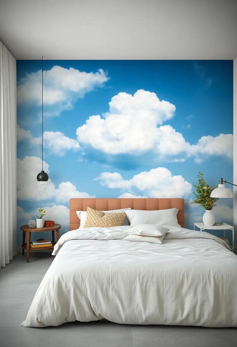 Dreamy Clouds: ‌soften the ambiance‍ with a mural depicting fluffy white clouds against a blue sky, perfect for those who want to⁤ feel like they’re⁤ sleeping on a cloud