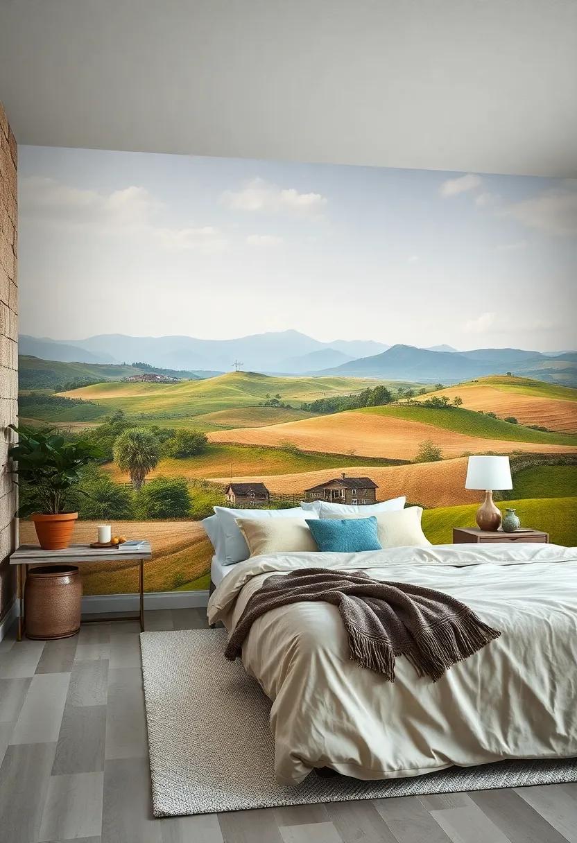 Rustic Landscape: introduce the warmth of⁣ the countryside with a mural ⁣that⁤ showcases rolling hills and picturesque farms, grounding‌ your space in nature
