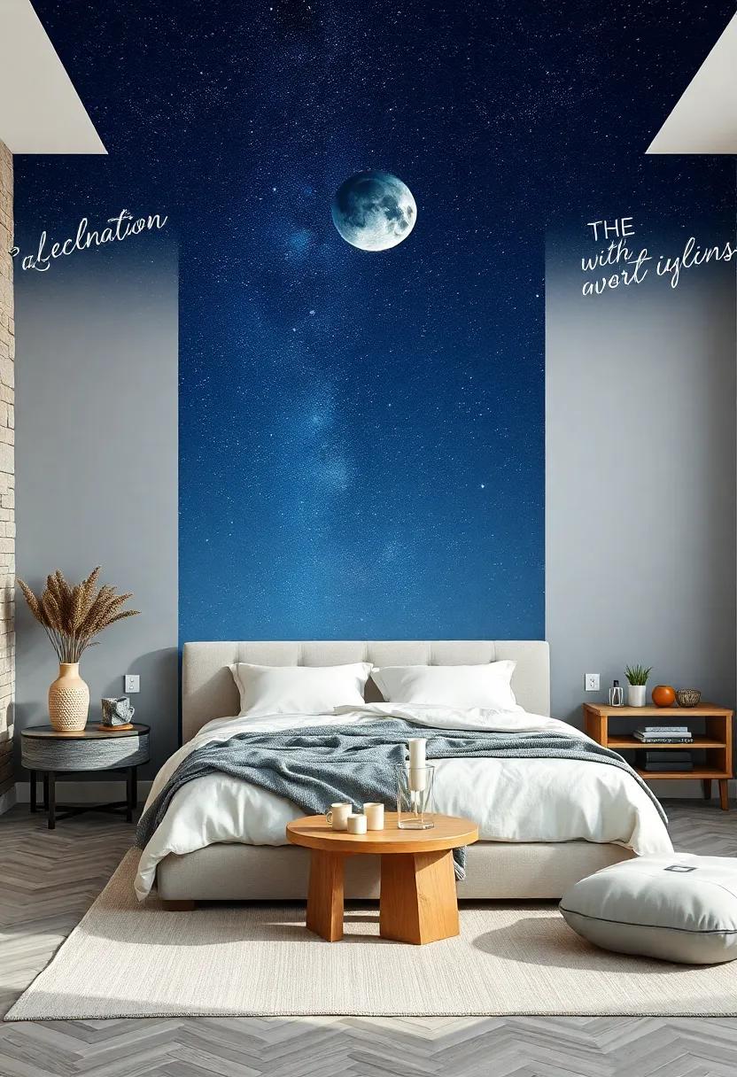 starry Night ⁤Sky: Transform your bedroom⁤ into ‌a celestial haven with a mural depicting a stunning night sky filled with twinkling stars and a mystical moon