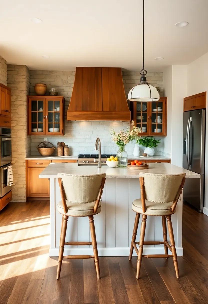 Cottage-Style Bar Stools: Bring a casual yet stylish feel ​to your kitchen island with beautifully crafted bar stools that enhance the​ cottage vibe