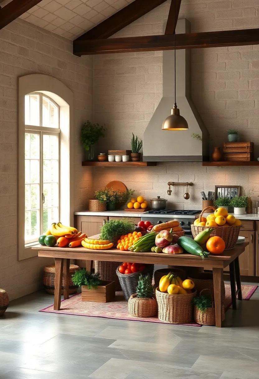 A Farmers' Market Display: ‍Set up a decorative area for⁤ seasonal fruits and vegetables, showcasing ⁤local bounty while⁢ adding vibrancy and‍ freshness