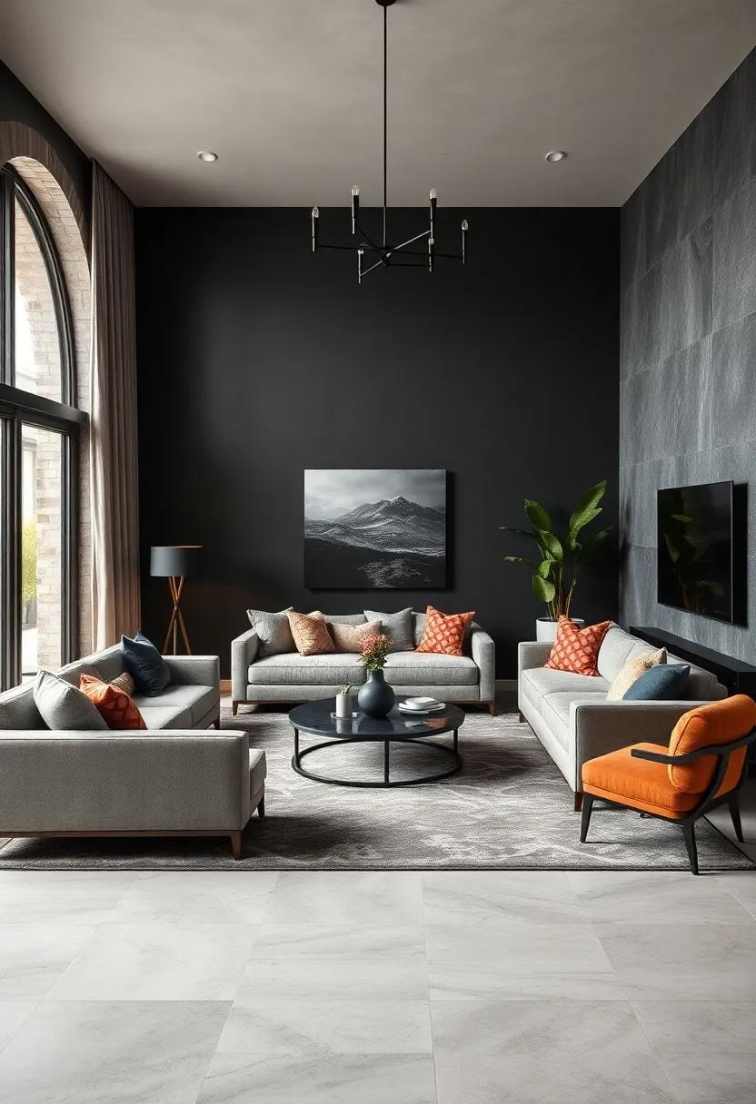 include a ‍dramatic ⁣area rug to define the⁤ living space and add​ a grounding element to the overall design