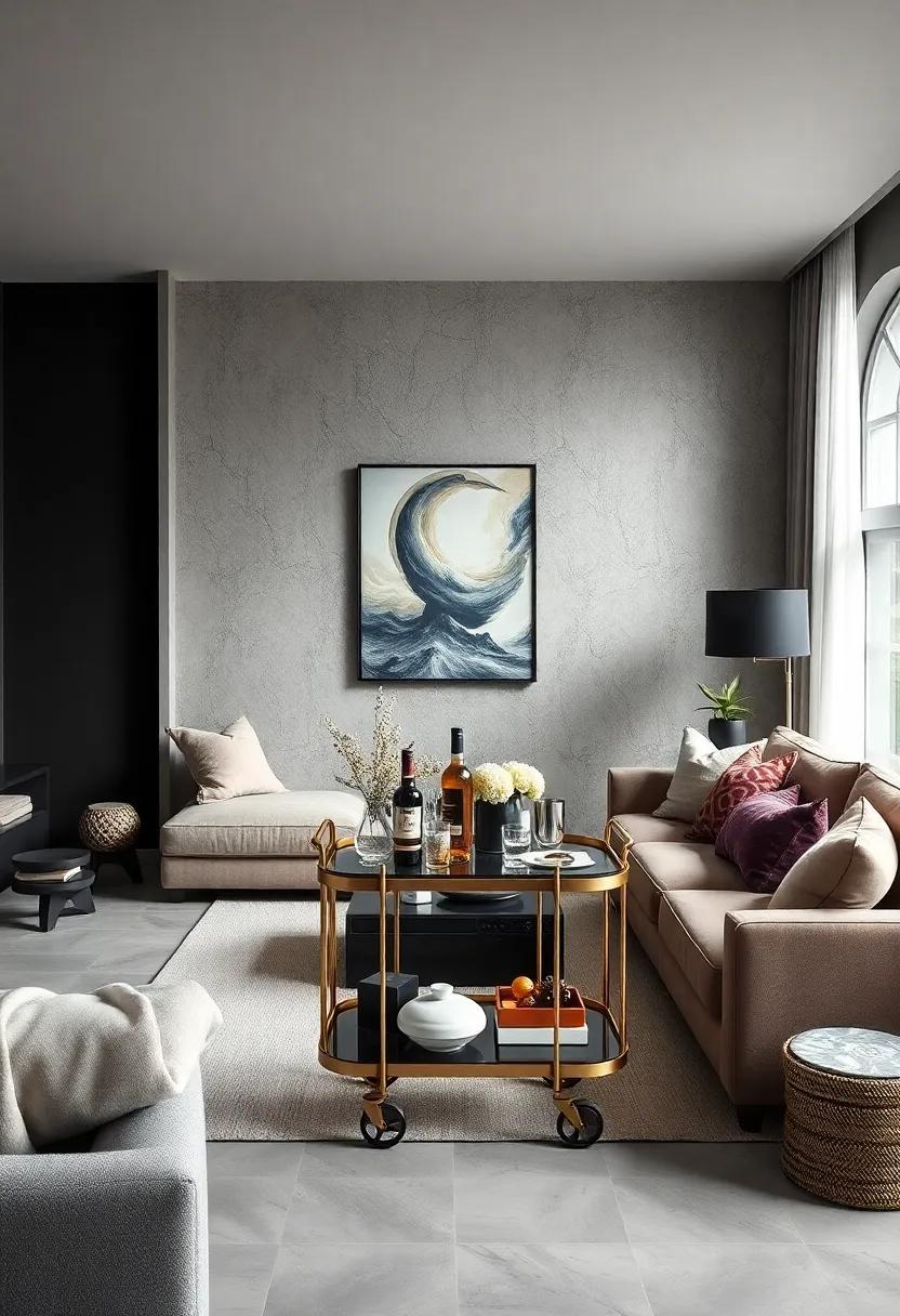 Consider a⁣ sophisticated‌ bar‍ cart to‍ display ⁣your favorite spirits while​ also serving as a stylish accent ⁢piece