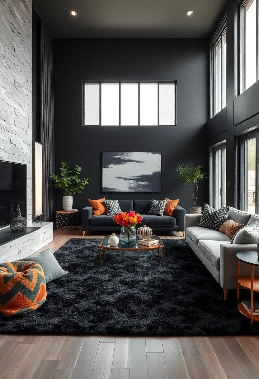 Layer⁢ rugs of differing textures, like ‌a⁤ soft black shag atop a patterned⁤ area rug, to create dimension ⁢underfoot