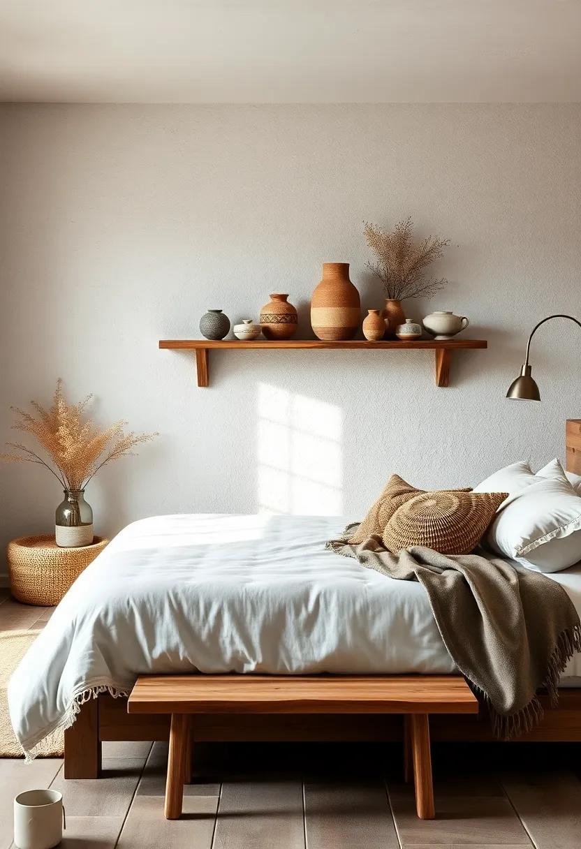 Showcase a collection of handmade‍ pottery on a open shelf to bring in earthy elements and add character to your bedroom decor
