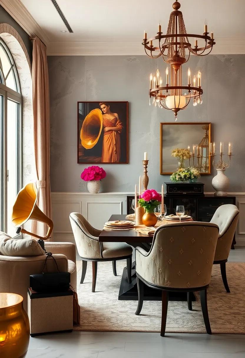 Vintage Touches: Use vintage pieces like a gramophone or classic candelabras to evoke nostalgia while adding a charming air of sophistication