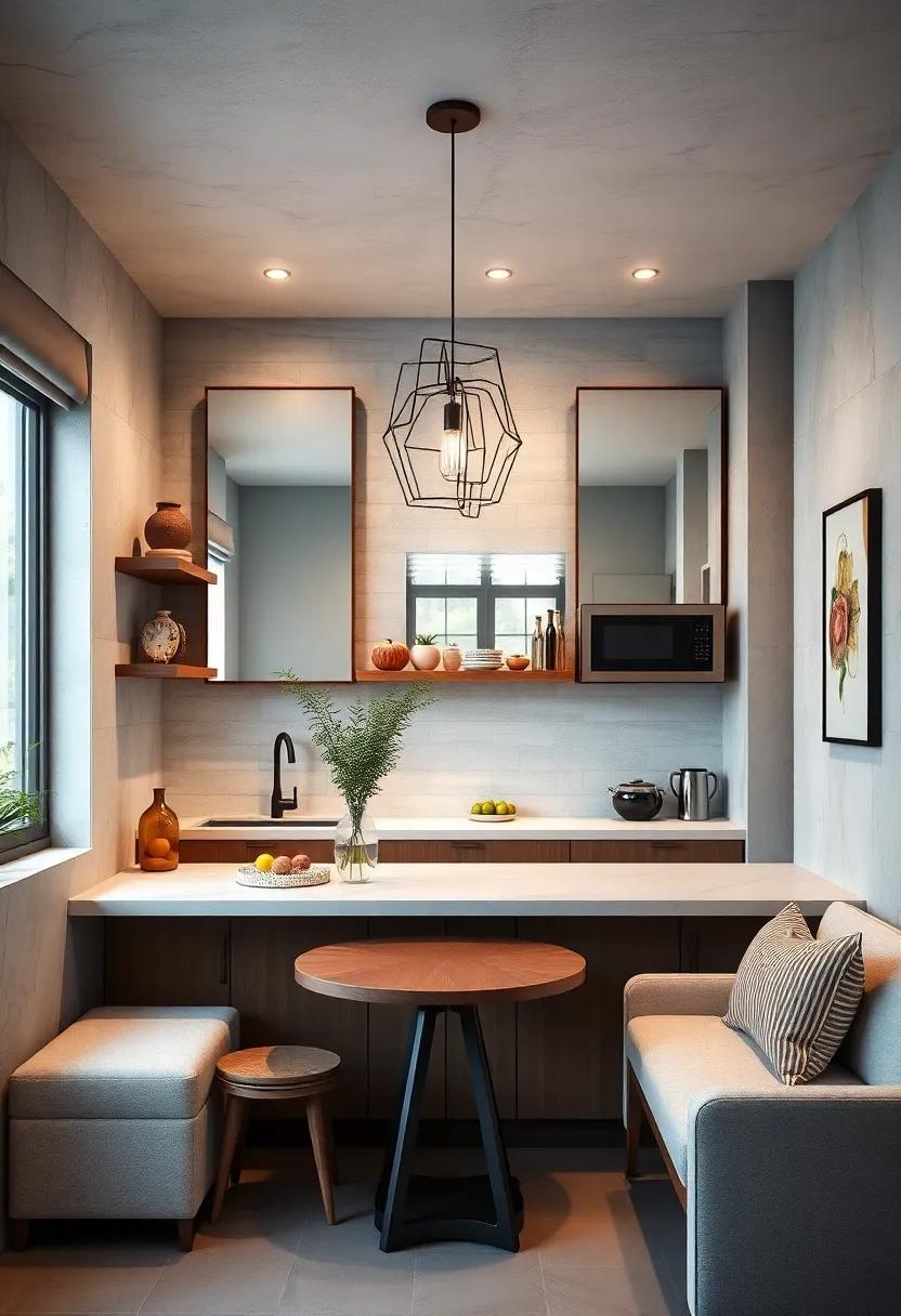 Large Mirrors: hang mirrors strategically in the kitchen to create an illusion of depth and space, making your compact‌ cooking area feel much larger