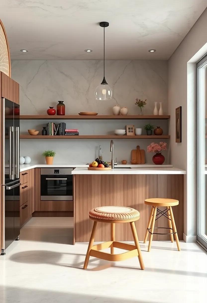 Step Stool Storage: Use a stylish step stool that can double as a display piece, helping ​you reach higher shelves without cluttering the floor